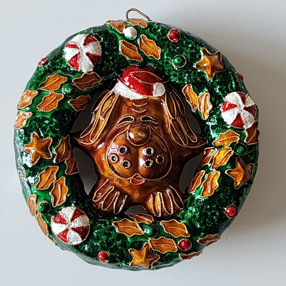 Dog‎ Christmas Ornament Wreath Enameled 4" Tree Decor Dog Lover Puppy Hanging